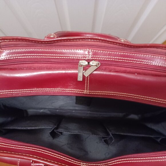 Franklin Covey Red/Burgundy Leather Rolling Luggage/Laptop Bag/Briefcase - Picture 6 of 10